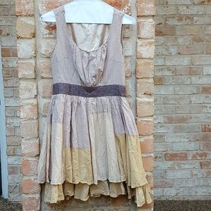 Ryu linen multi-pattern boho ruffle dress S